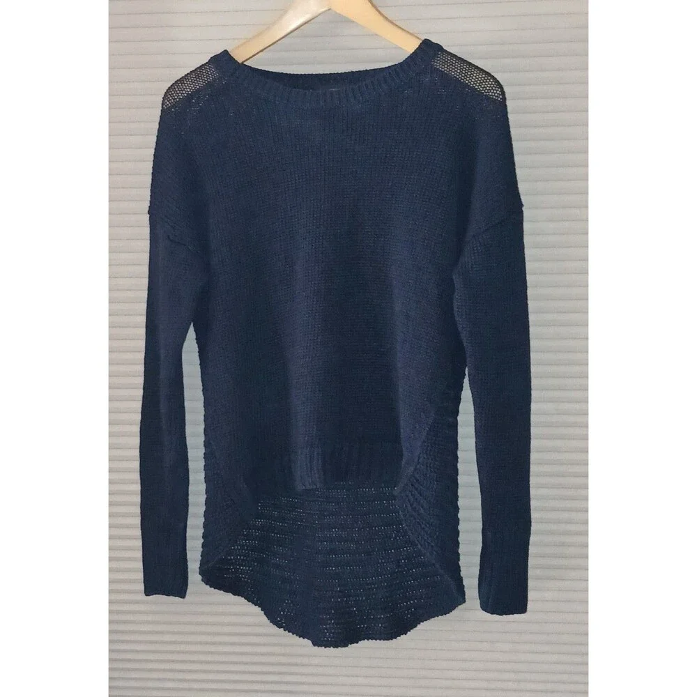 J Crew Womens Navy Sheer Lightweight Sweater M Open Knit High-Low Coastal Beach